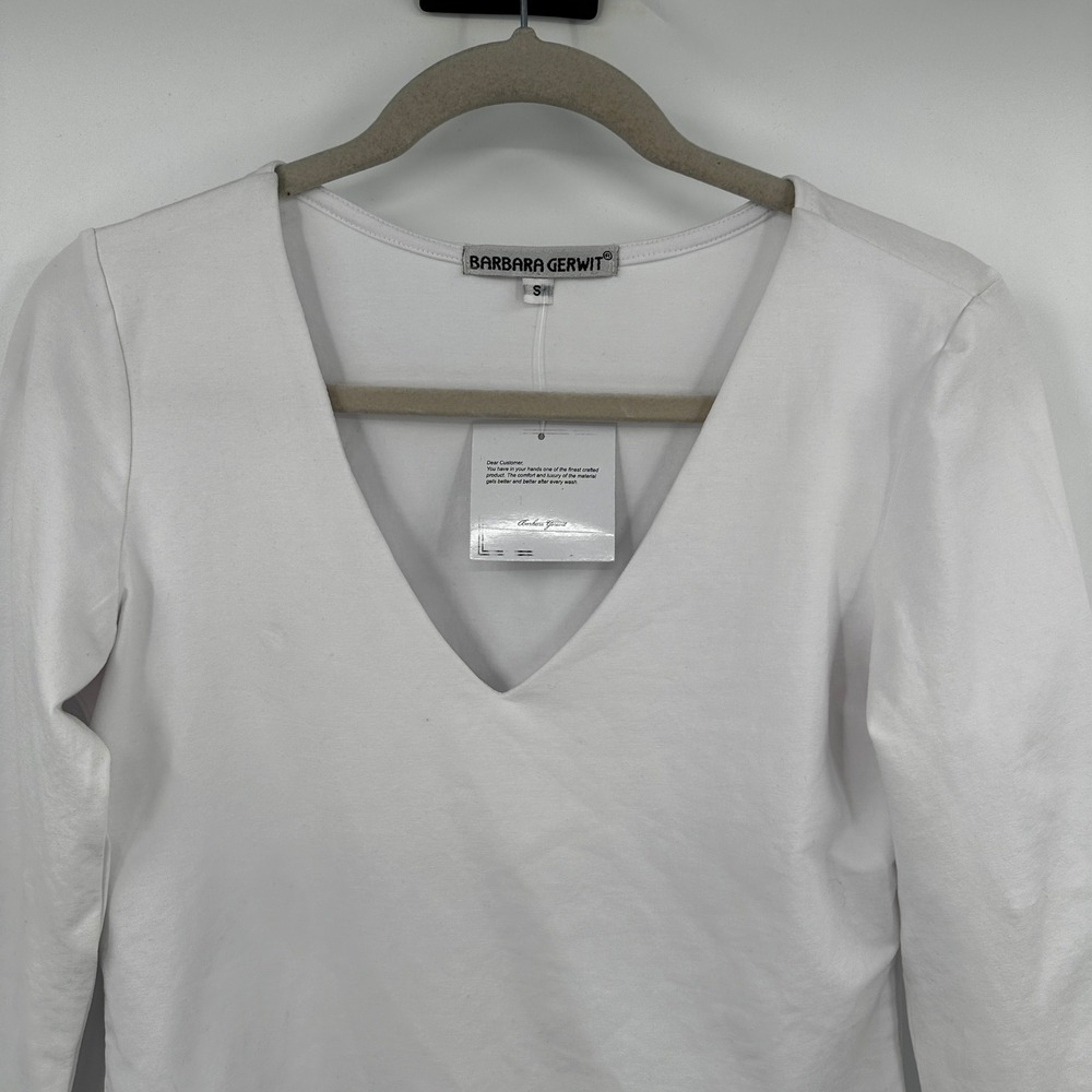 Barbara Gerwit Solid White V-Neck 3/4 Sleeve Cott… - image 2